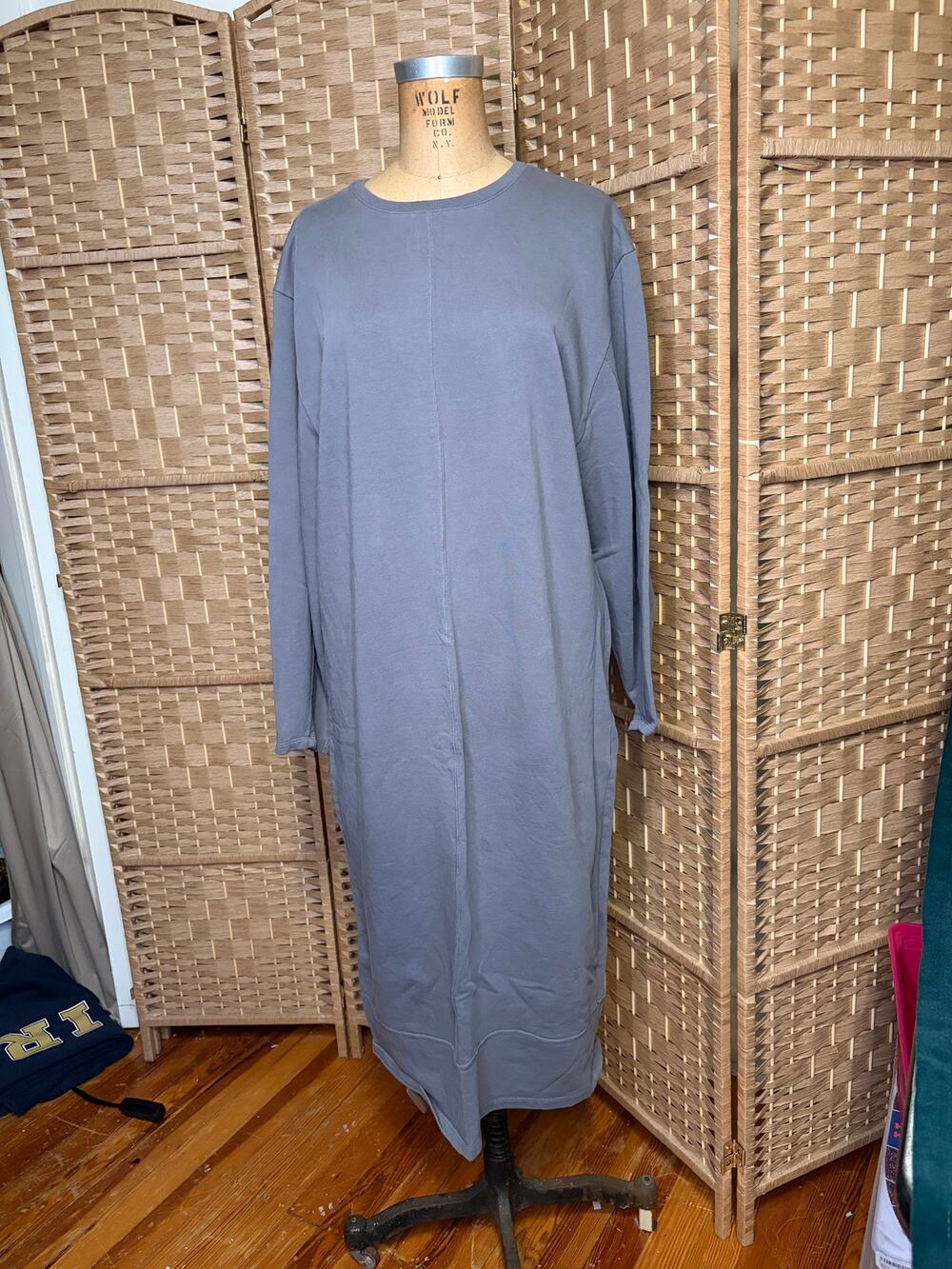 Zara Gray Sweatshirt Midi Dress Womens Large Long Sleeve Crew Neck